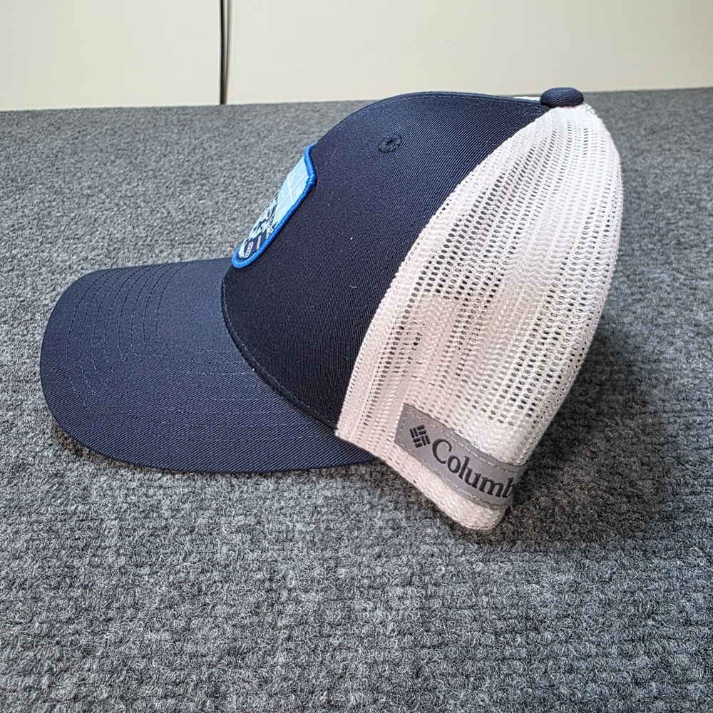 Columbia Mesh Trucker Hat PFG‎ Snapback Navy Blue White Mountain Patch Cap O/S - Picture 3 of 7